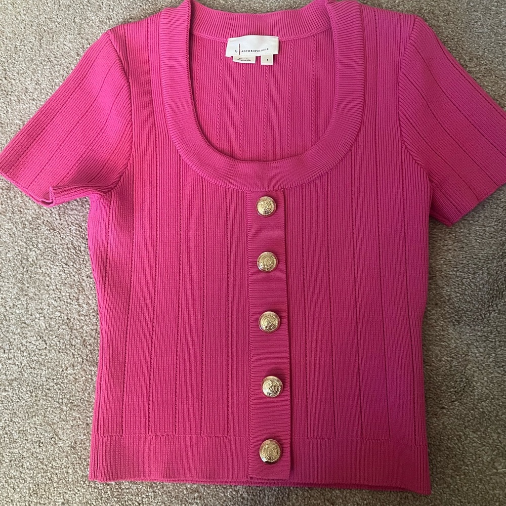 Anthropologie Pink Ribbed Knit Top